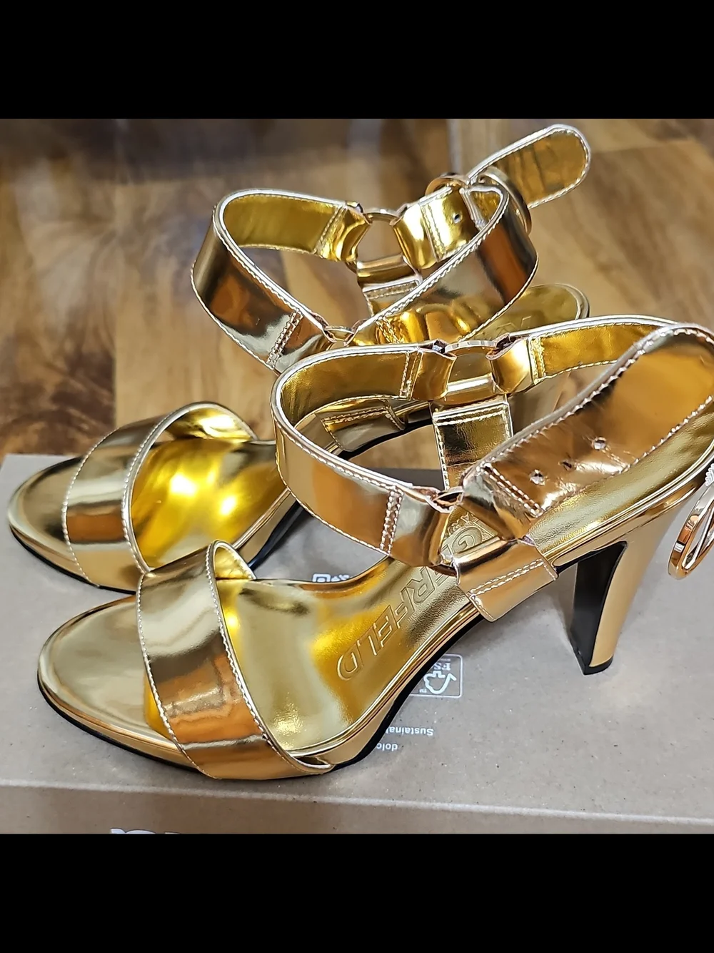Karl Lagerfeld Metallic Gold Open-Toe Block Heel Sandals
